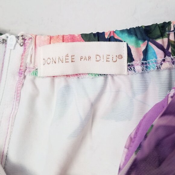 Donnee Par Dieu Corset Floral Ruched Mesh Puff Sleeve Bodycon Mini Dress Fairy M - Picture 7 of 16